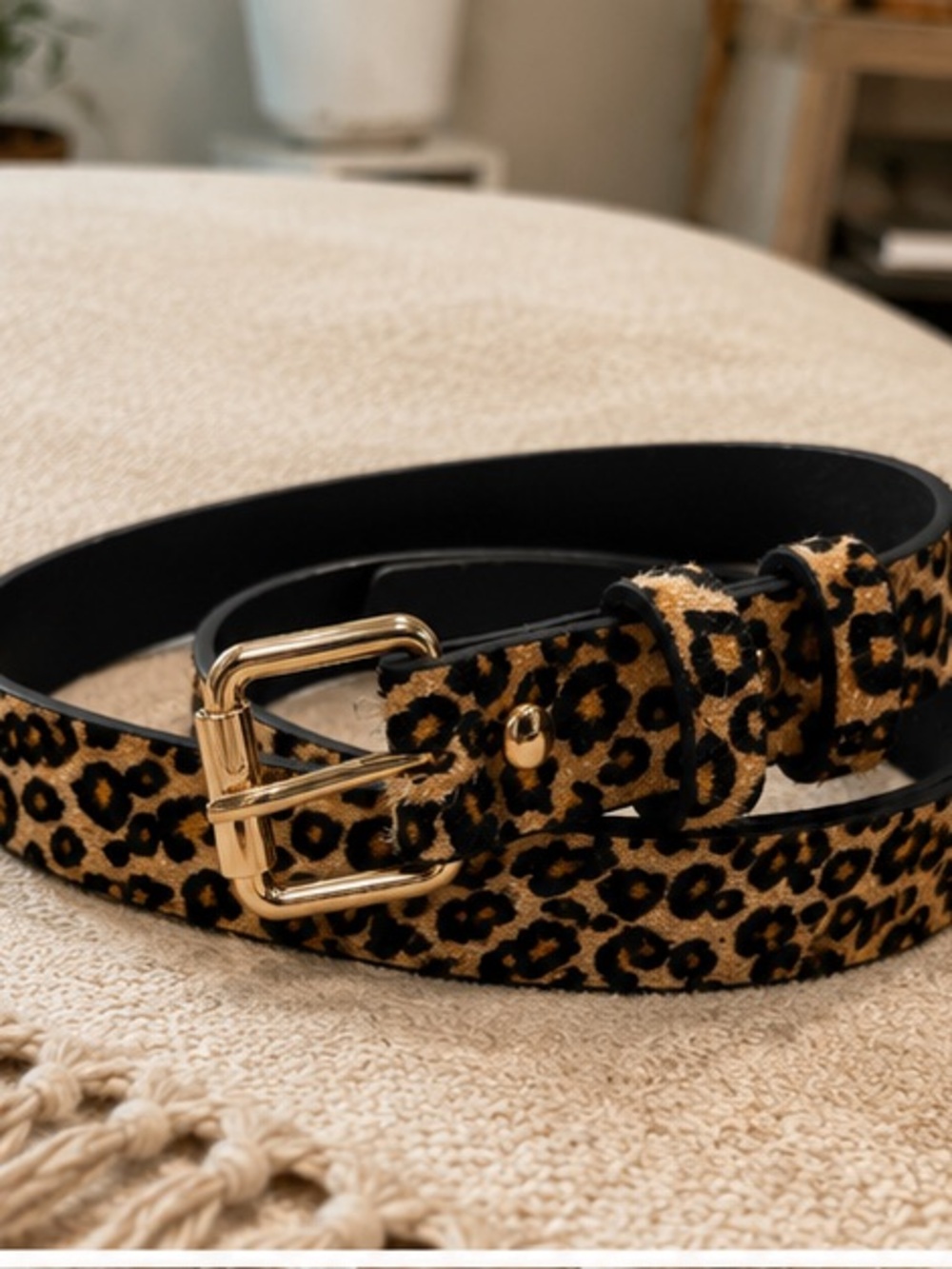 NWT Luxe Leopard Print Faux Leather Belt Gold Buckle